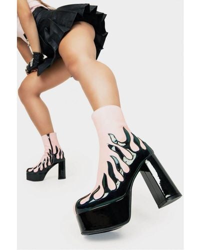 LAMODA Ankle Boots High Voltage Round Toe Platform Heels With Zipper - Black