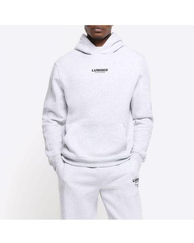 River Island Hoodie Grey Regular Fit Graphic Cotton - White