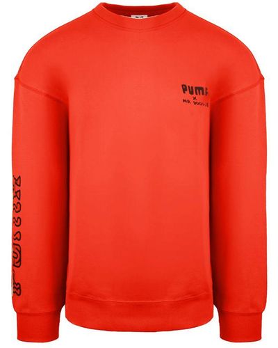PUMA X Mr Doodle Long Sleeve Crew Neck Red Graphic Sweatshirt 598682 20 Cotton