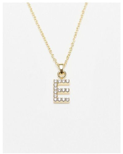 TOPSHOP Premium Chain And Diamante E Initial Charm-gold - White