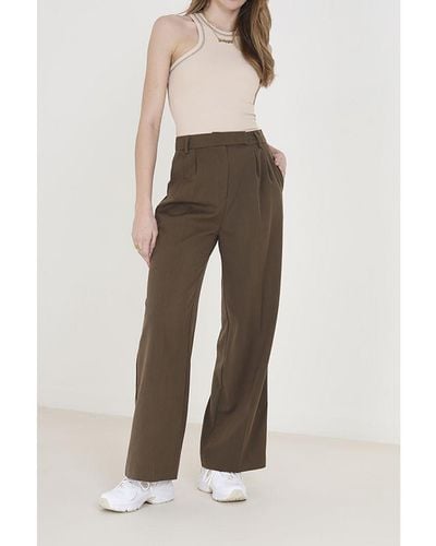Brave Soul Brown 'nina' Tailored Wide Leg Trousers - Natural