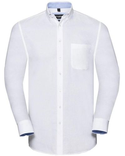 Russell Collection Oxford Tailored Long-Sleeved Shirt (/Oxford) Cotton - White