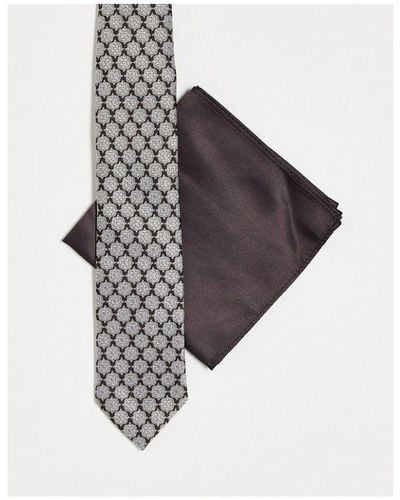 ASOS Slim Tie And Pocket Square - Brown