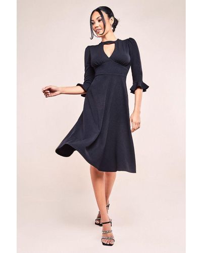 Goddiva Flared Sleeve Midi Dress - Blue