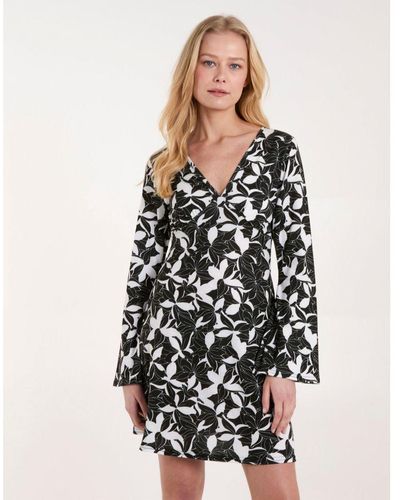 Blue Vanilla Vanilla V Neck Long Sleeve Print Dress - White