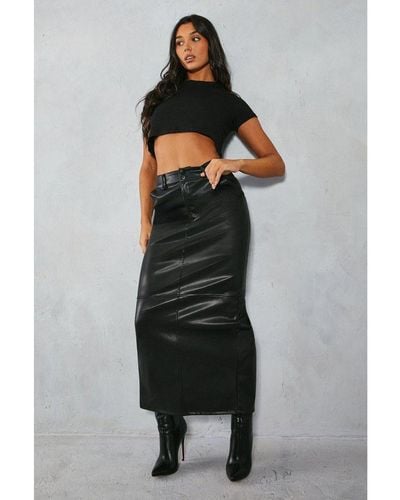 MissPap Leather Look Column Maxi Skirt - Black