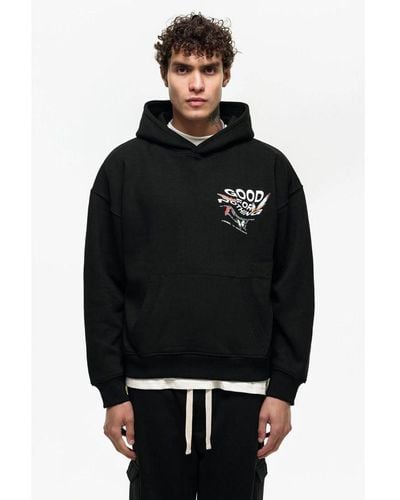 Good For Nothing Oversized Cotton Blend Printed Hoodie - Black