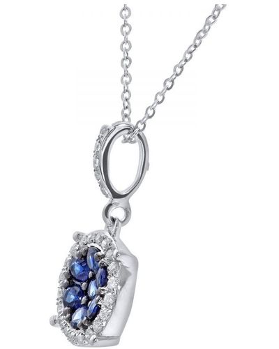 DIAMANT L'ÉTERNEL 9Ct Pave Set Diamond And 0.25Ct Sapphire Round Pendant With Chain Of 46Cm - Blue