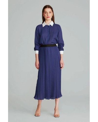 GUSTO Polka Dot Pleated Skirt - Blue