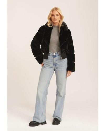Gini London Faux Fur Zip Front Short Jacket - Black