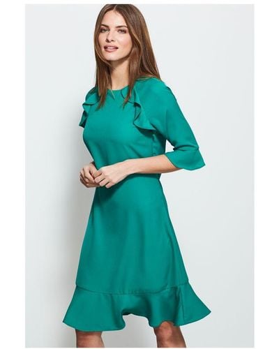 Sosandar Emerald Ruffle Trim Detail Shift Dress - Green