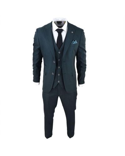 Paul Andrew 3 Piece Check Tailored Fit Suit - Blue