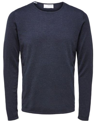 SELECTED Sweaters Rocks Knit Crew Neck Dark Sapphire Blauw