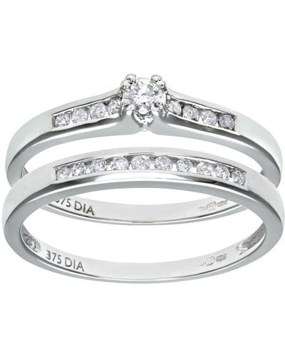 DIAMANT L'ÉTERNEL Diamant'Eternel 9Ct Channel Set 0.25Ct Princess Cut Diamond Bridal Set Ring - Grey