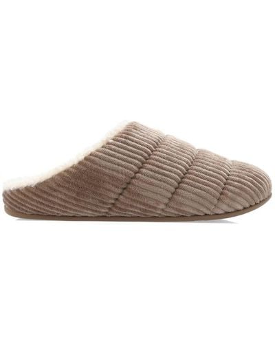 Fitflop Womenss Fit Flop Chrissie Fleece-Lined Corduroy Slippers - Brown