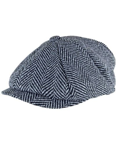 Sock Snob Herringbone Pattern Fleece Lined Winter Wool Newsboy Hat Cap - Blue