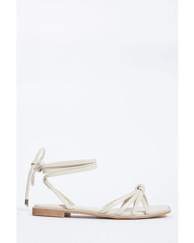 Quiz Faux Leather Ankle Tie Sandals - White