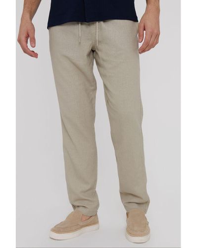Threadbare 'Fellow' Linen Blend Drawcord Trousers - Grey