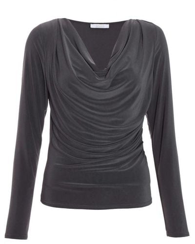 Quiz Grey Ruched Cowl Neck Top - Blue