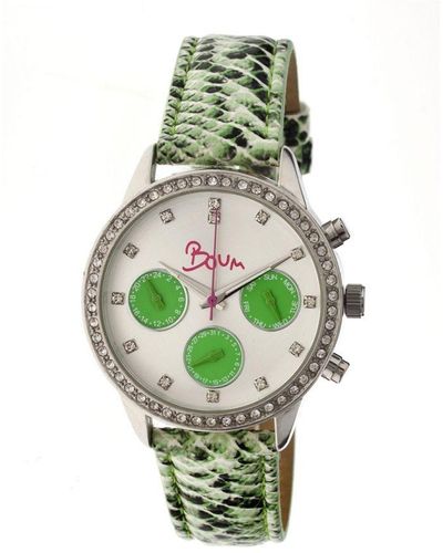 Boum Serpent Leather-Band Ladies Watch W/ Day/Date - Green