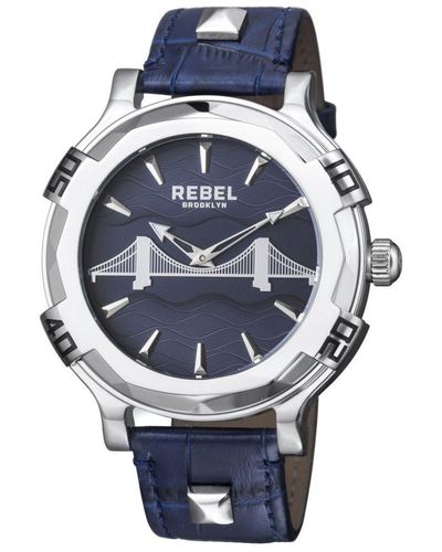 Rebel Brooklyn Bridge Dial Leather Watch - Blue