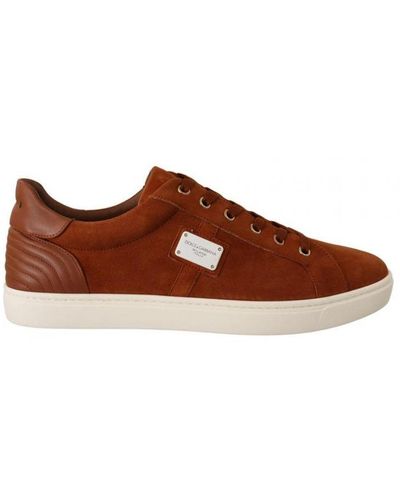 Dolce & Gabbana Light Brown Suede Leather Low Tops Trainers