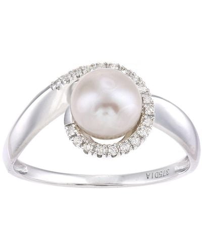 DIAMANT L'ÉTERNEL 9Ct, 0.08Ct Diamonds With Cultured Pearl Ring - Grey