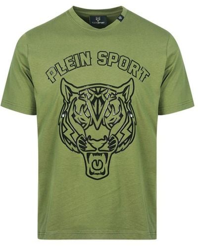 Philipp Plein Tiger Head Logo T-Shirt Cotton - Green
