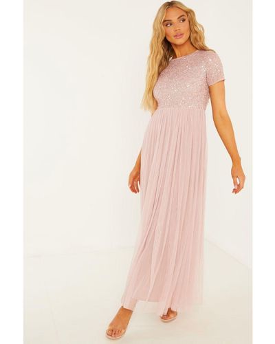 Quiz Sequin Maxi Dress - Pink
