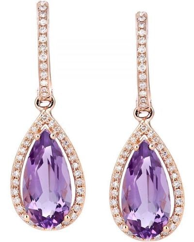 DIAMANT L'ÉTERNEL 9Ct Rose Diamond And Amethyst Drop Dangle Hoop Earrings - Purple