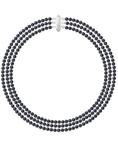 Blue Pearls Ketting Van 3 Rijen In Zoet Water Gecultiveerde Zwarte Parels - Metallic