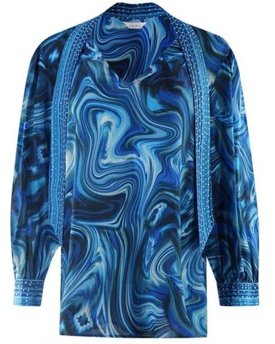 Inoa The Blue Nile 1202113 Blue Long Sleeve Blouse Silk Shirt - Blauw