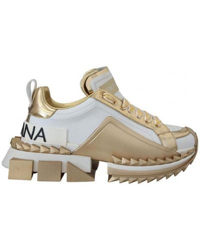 Dolce & Gabbana White And Gold Super Queen Leather Shoes