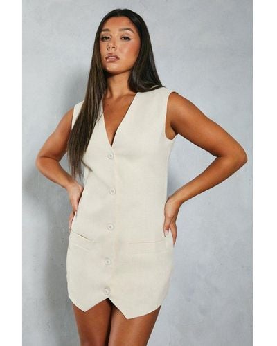 MissPap Sleeveless Tailored Waistcoat Style Mini Dress - White