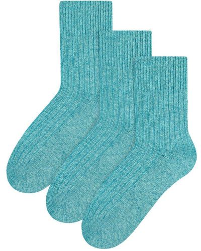 Steve Madden 3 Paar Multipack Dames Wol Gebreide Sokken | Warme Kousen Jurk Sokken - Turkoois - Blauw