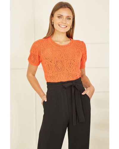 Yumi' Orange Cotton Crochet Knitted Top