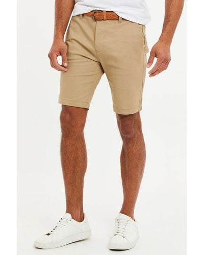 Threadbare 'Conta' Cotton Turn-Up Chino Shorts With Woven Belt - Natural