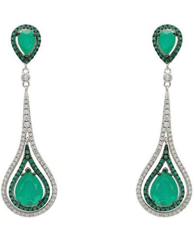 LÁTELITA London Lady Jane Pendulum Drop Earrings Silver Colombian Emerald Sterling Silver - Green