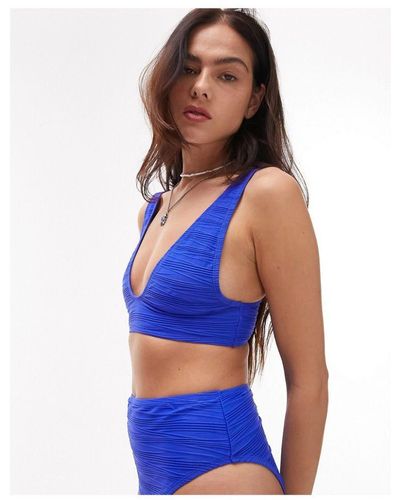 TOPSHOP Mix And Match Textured Plunge Cami Bikini Top - Blue