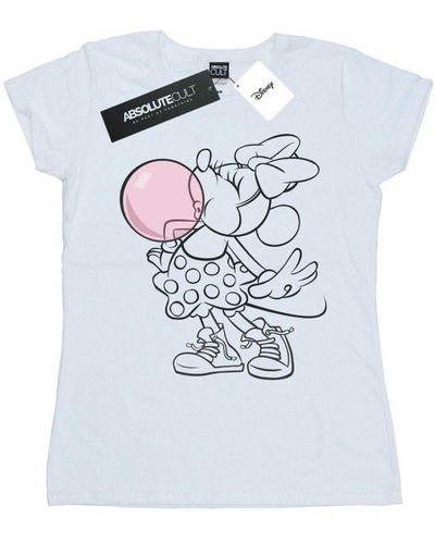 Disney Ladies Minnie Mouse Gum Bubble Cotton T-Shirt () - White
