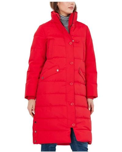 Joules Cotsland Warm Long Length Puffer Coat Cotton - Red
