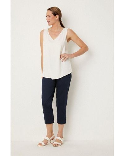 Wallis Side Zip Stretch Crop Trousers Cotton - White