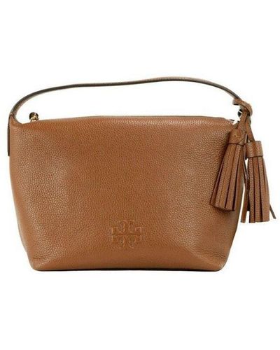 Tory Burch Thea Small Moose Pebbled Leather Slouchy Shoulder Handbag - Brown