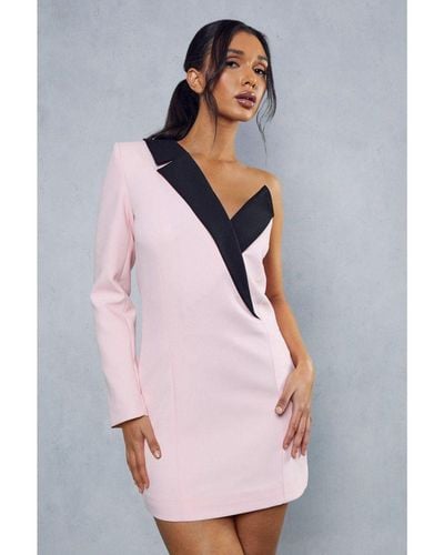 MissPap One Shoulder Contrast Tailored Blazer Dress - Pink