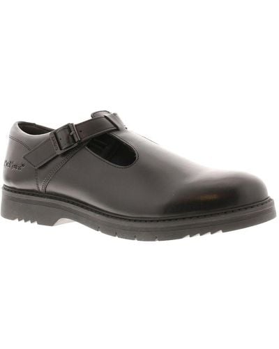 Kickers School Shoes Finley T Bar Leather Buckle Black Leather