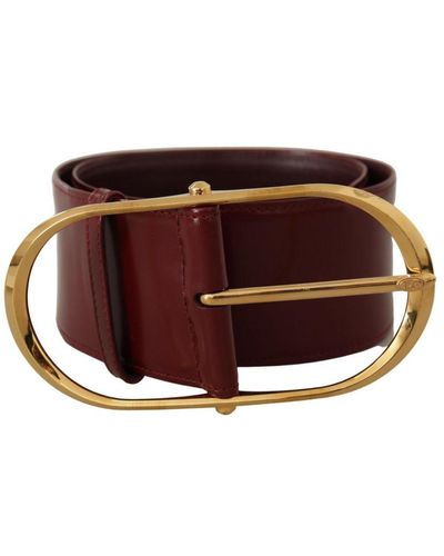 Dolce & Gabbana Wide Leather Tone Metal Oval Buckle Belt - Brown