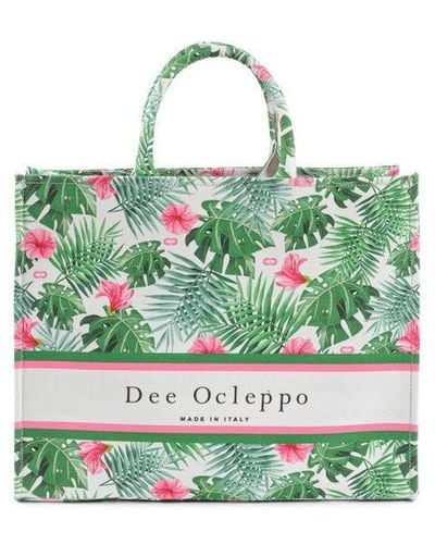 Dee Ocleppo Dee Palm Tote - White/green Canvas
