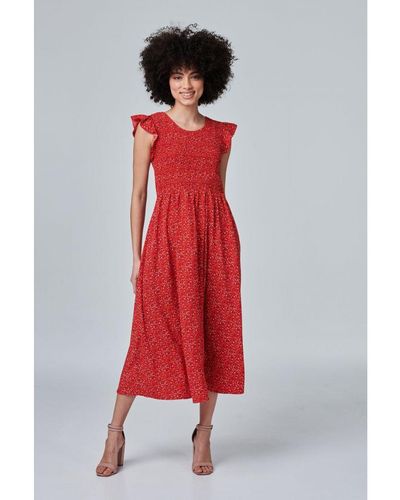 Izabel London Red Ditsy Print A-line Midi Dress