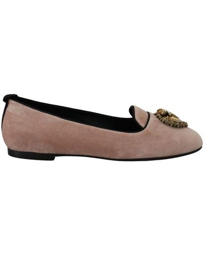 Dolce & Gabbana Pink Velvet Slip Ons Loafers Flats Shoes Cotton - Brown