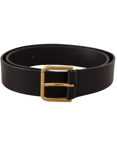 Dolce & Gabbana Calf Leather Tone Logo Metal Buckle Belt - Black